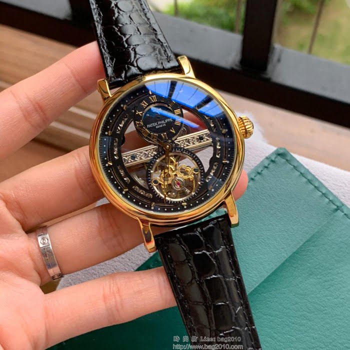 百達翡麗PATEK PHILPPE 最新設計鏤空新品 頂級全自動機械機芯 真牛皮錶帶 精品男士腕表  wssb3698